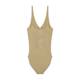 CARAMEL GLAZE FULL ZIP RUCHED BODYSUIT