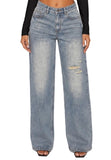 IT GIRL "BELLEVIE" VINTAGE  WASH DISTRESSED JEANS