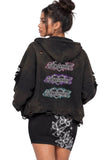 IT GIRL "LILA" FULL ZIP DISTRESSED HOODIE