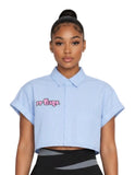 LONDON CHARM PIN STRIPED CROP SHIRT