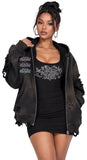 IT GIRL "LILA" FULL ZIP DISTRESSED HOODIE