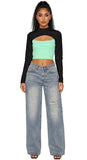 IT GIRL "BELLEVIE" VINTAGE  WASH DISTRESSED JEANS