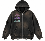IT GIRL "LILA" FULL ZIP DISTRESSED HOODIE