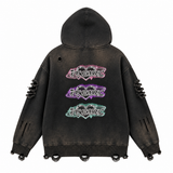 IT GIRL "LILA" FULL ZIP DISTRESSED HOODIE