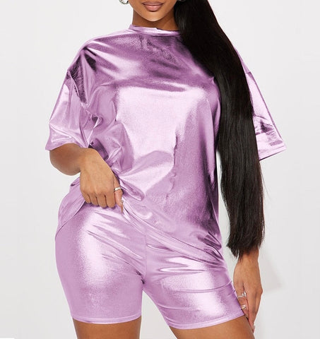 LEAK IT METALLIC SHORTS SET